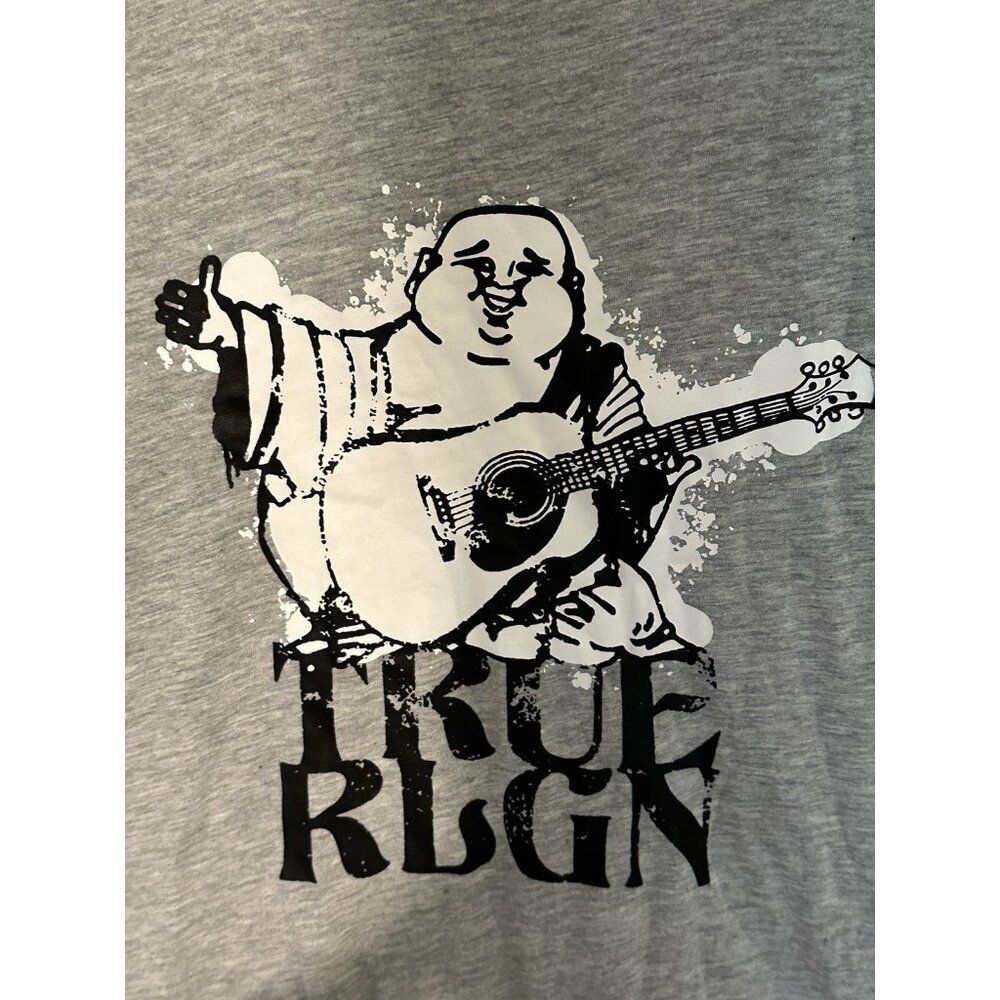 True Religion Mens 2XL GRAY Buddha Guitar Crew Neck T Shirt Musician
